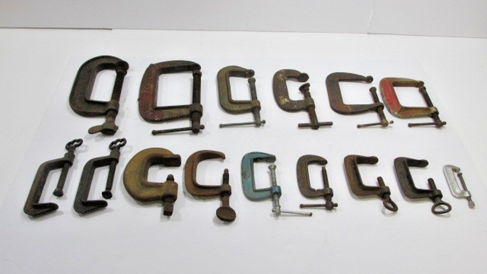Lot of 15 Vintage C-Clamps Various brands, manufacturers, sizes, 2" - 4"